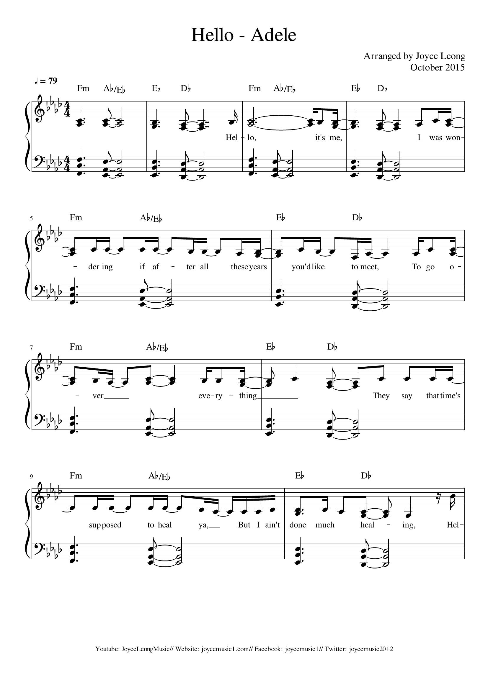 Adele Hello1 - نت آهنگ Hello از Adele