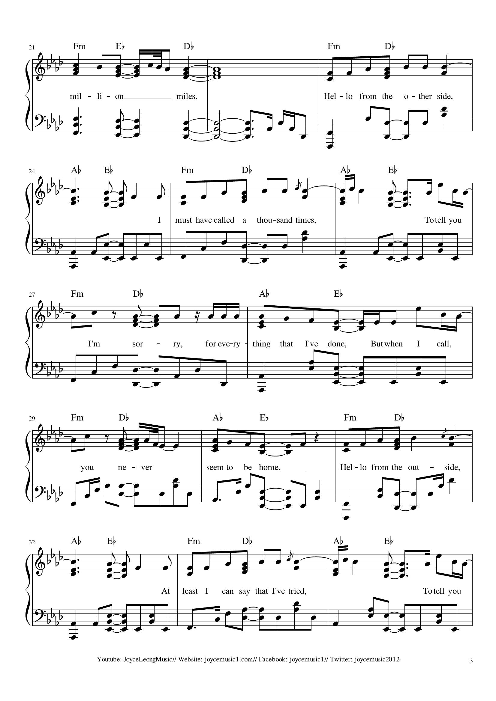 Adele Hello3 - نت آهنگ Hello از Adele