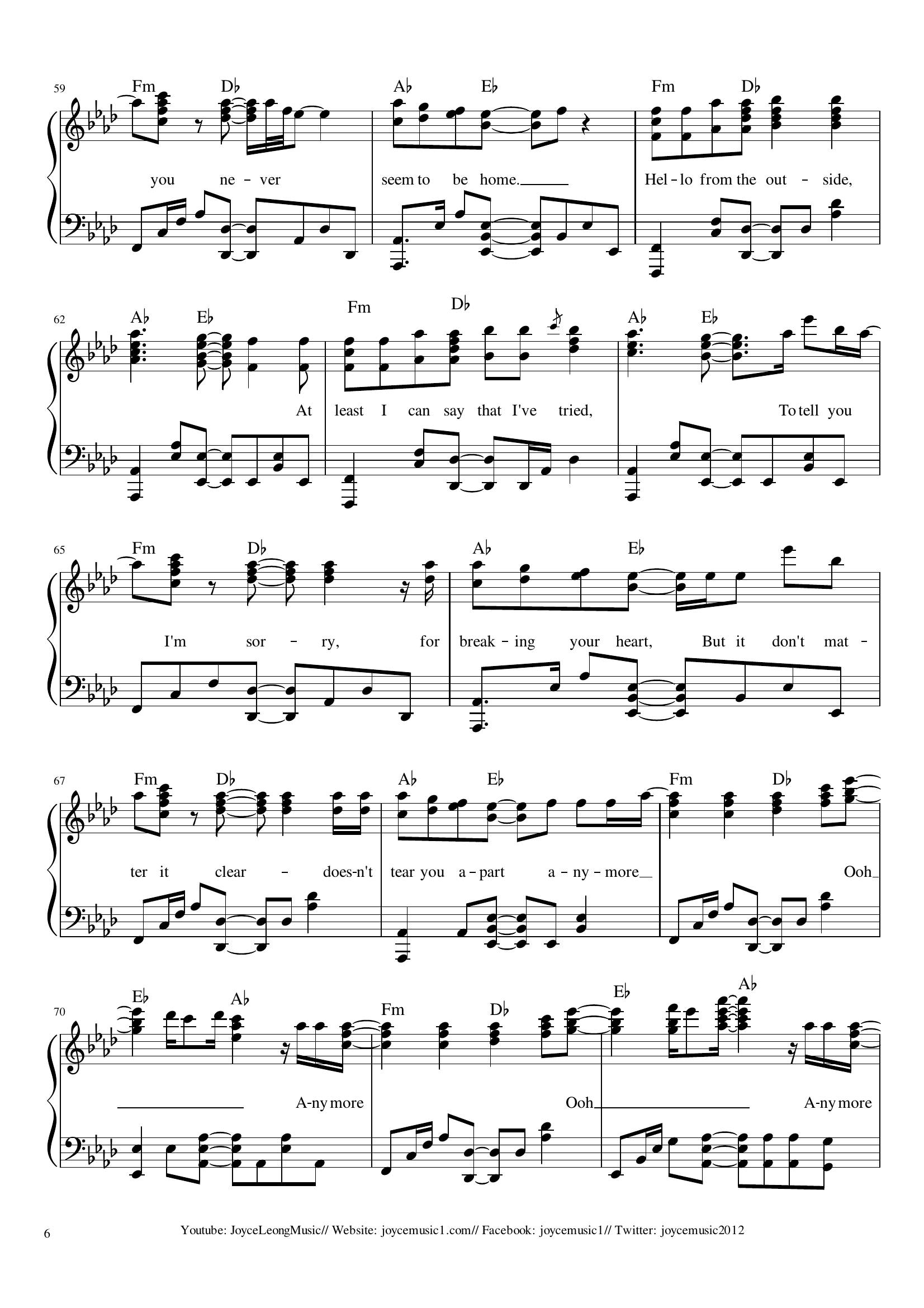 Adele Hello6 - نت آهنگ Hello از Adele