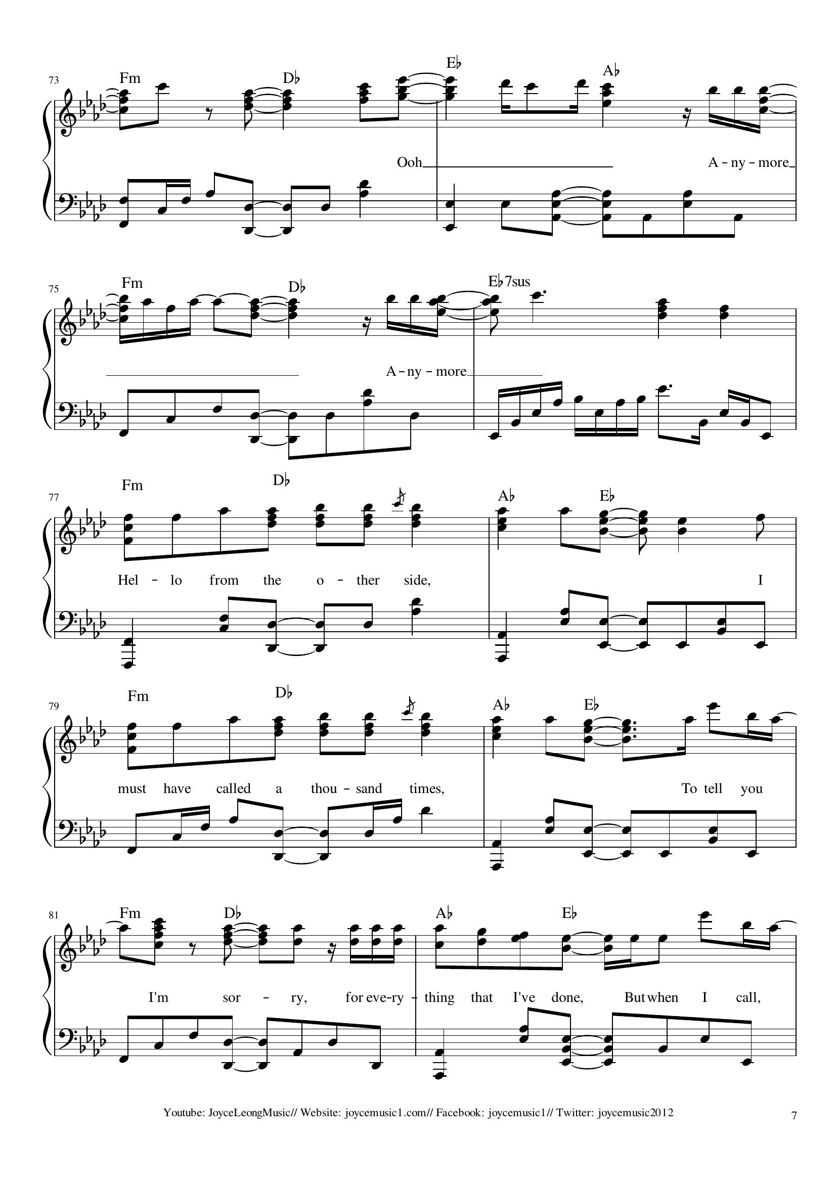 Adele Hello7 - نت آهنگ Hello از Adele