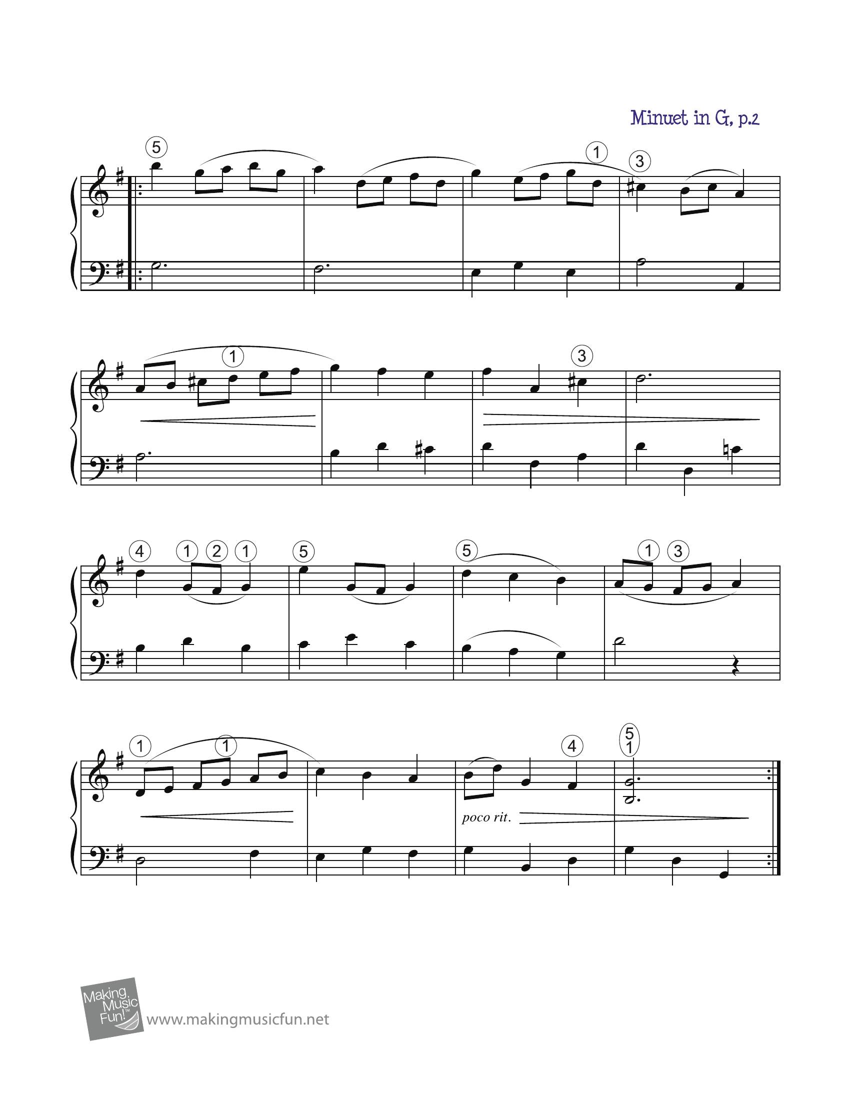 Bach Minuet in G2 - نت آهنگ Minuet in G از Bach