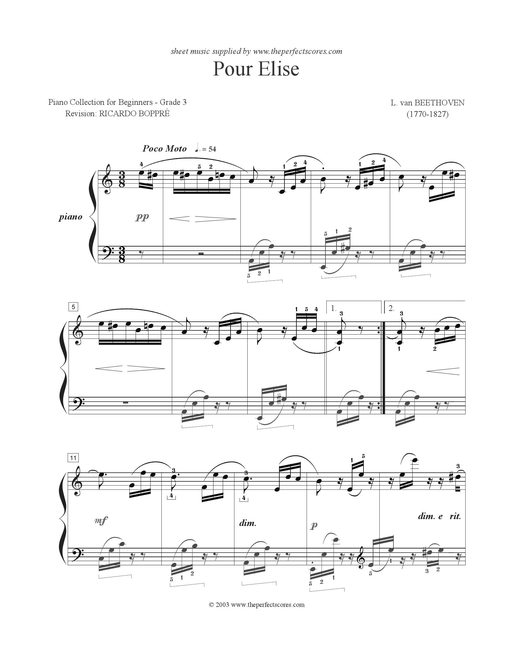 Beethoven Fur elise1 - نت آهنگ Fur elise از Beethoven