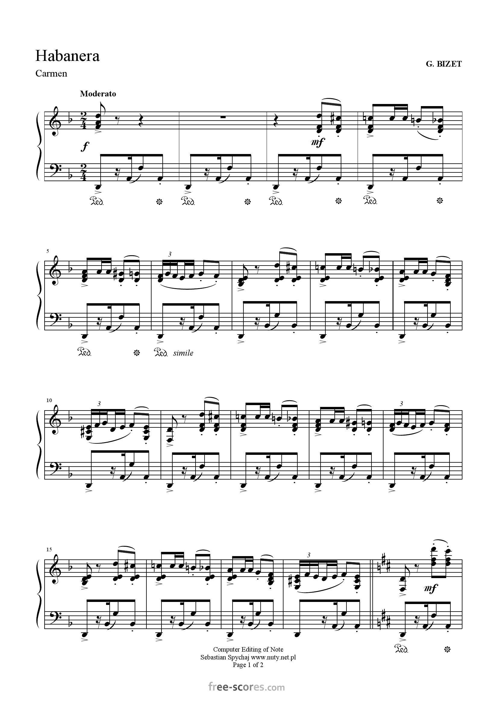 Bizet Habanera1 - نت آهنگ Habanera از Bizet