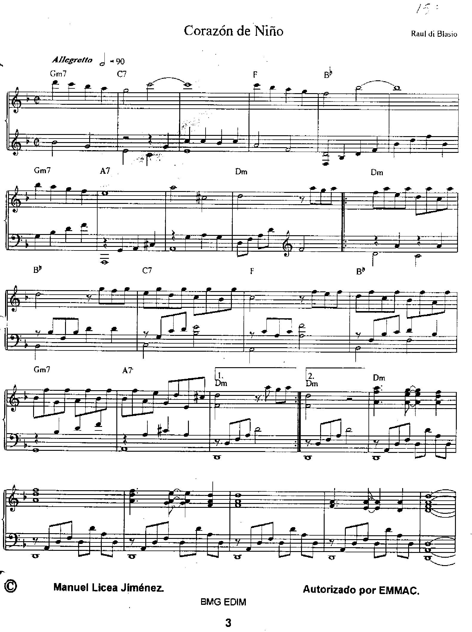 Blasio Corazon de nino1 - نت آهنگ Corazon de nino از Blasio