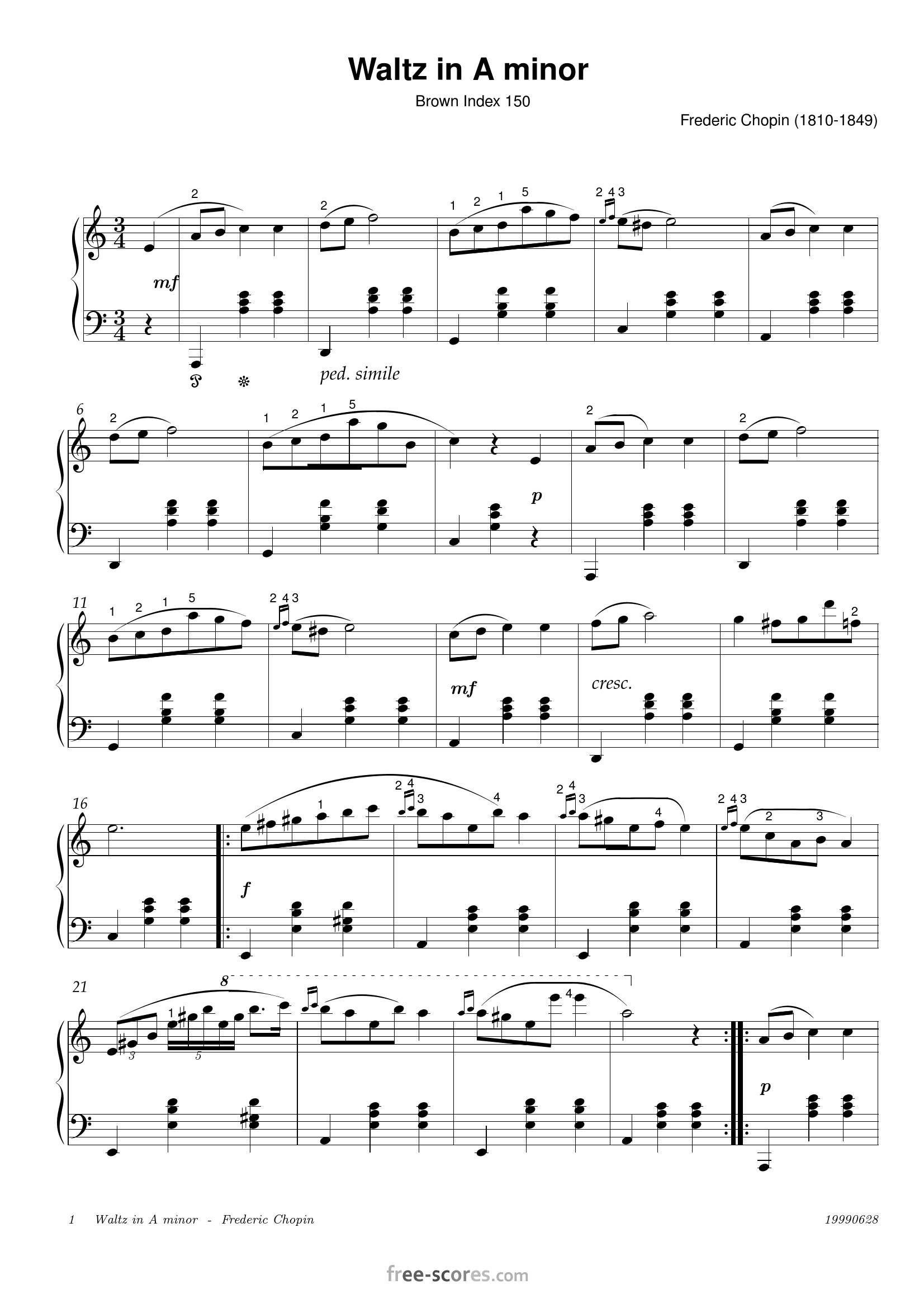Chopin waltz a minor1 - نت آهنگ waltz a minor از Chopin