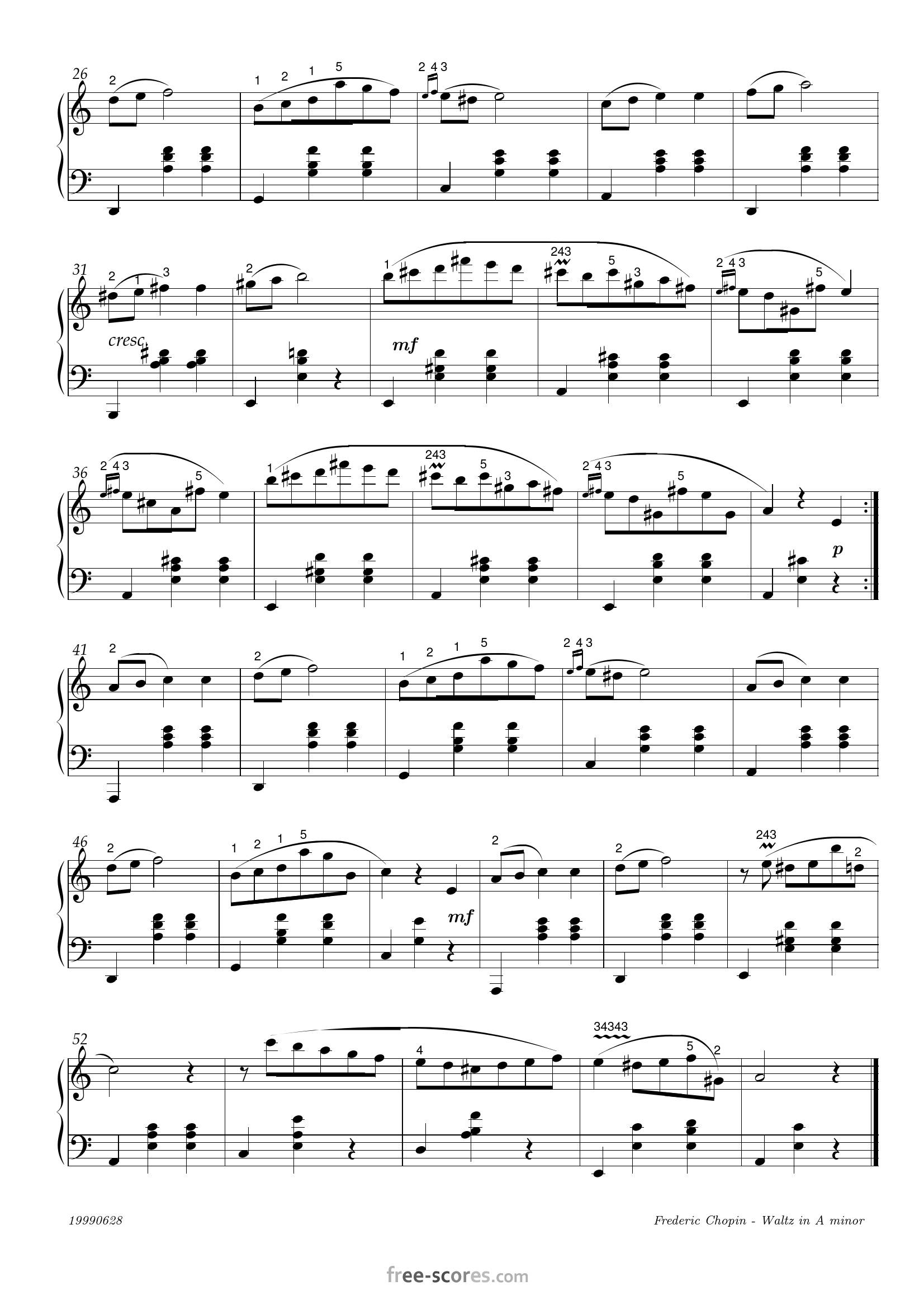 Chopin waltz a minor2 - نت آهنگ waltz a minor از Chopin