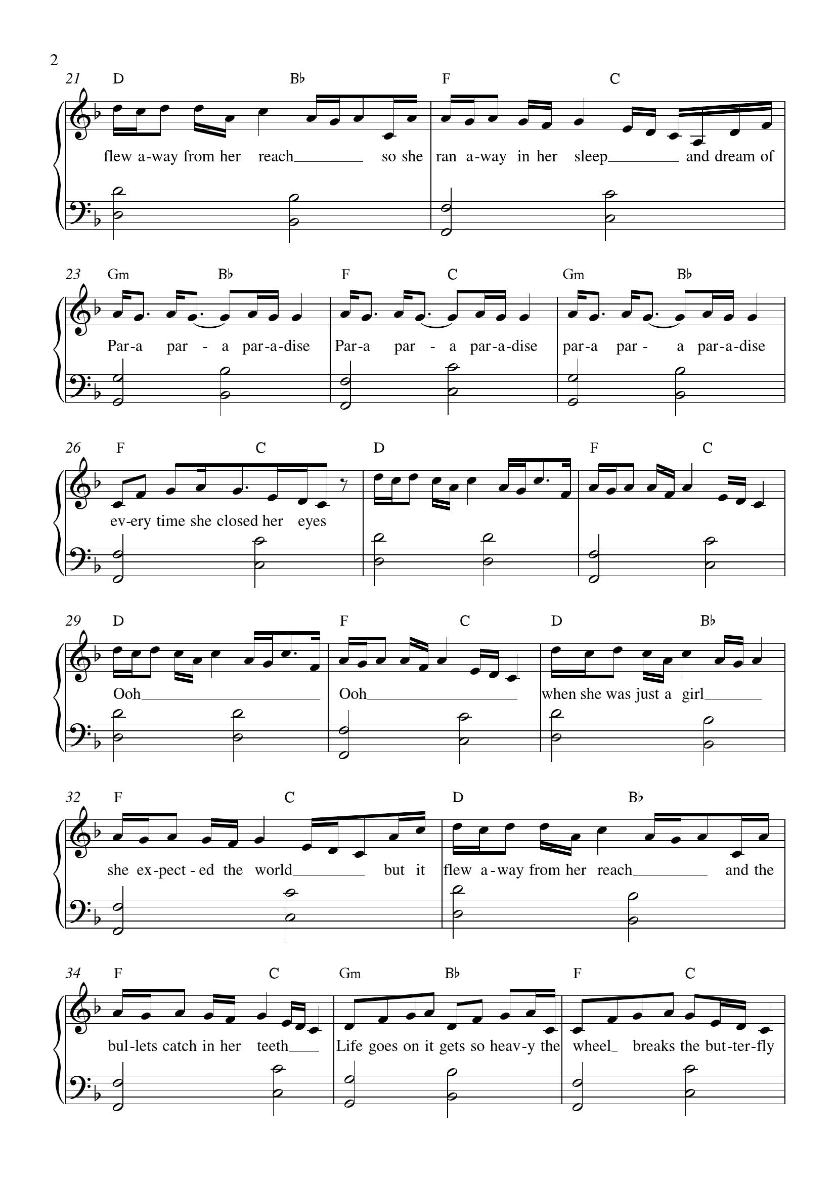 Coldplay Paradise2 - نت آهنگ Paradise از Coldplay