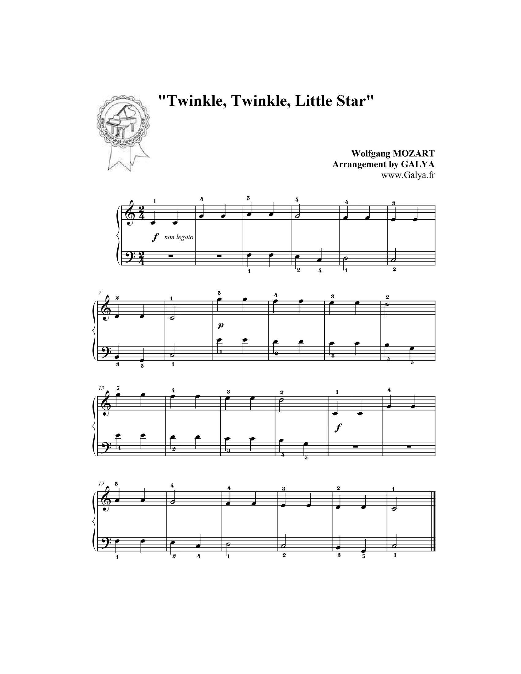 Twinkle twinkle little star - نت آهنگ Twinkle twinkle little star