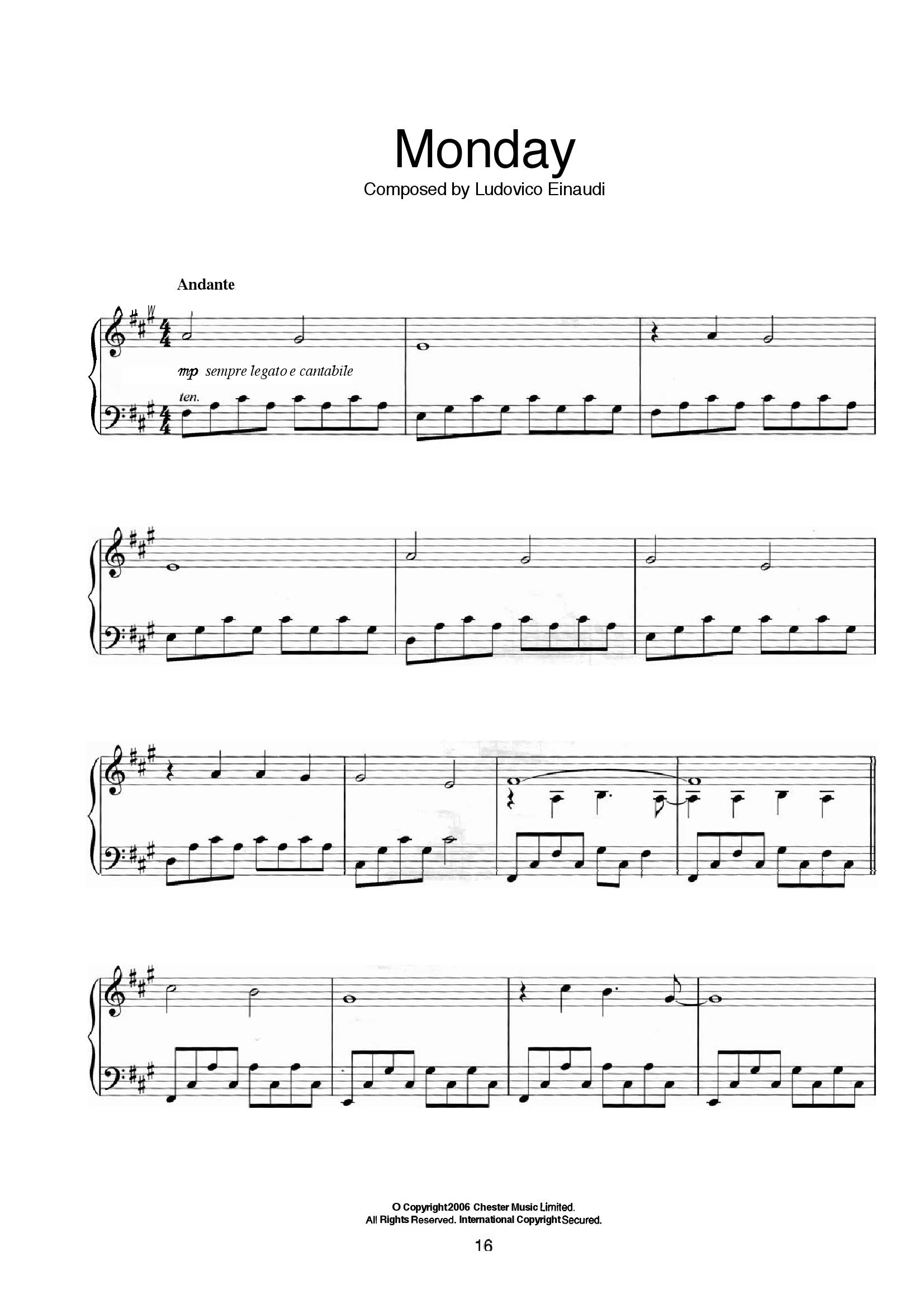 Einaudi Monday1 - نت آهنگ Monday از Einaudi