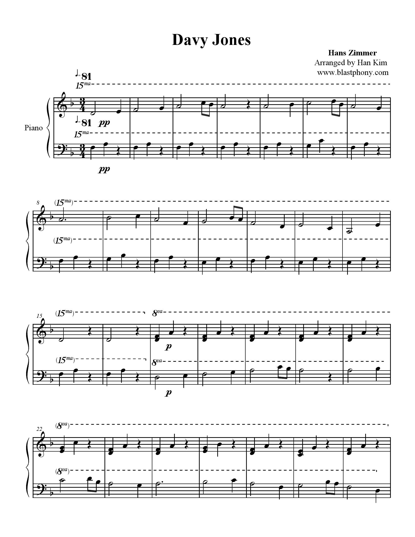 Hans zimmer Davy Jones1 - نت آهنگ Davy Jones از Hans zimmer