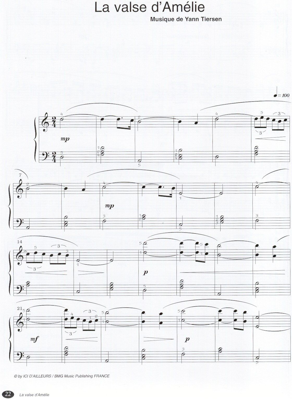 Yann tiersen La Valse dAmelie1 - نت آهنگ La Valse d'Amélie از Yann tiersen