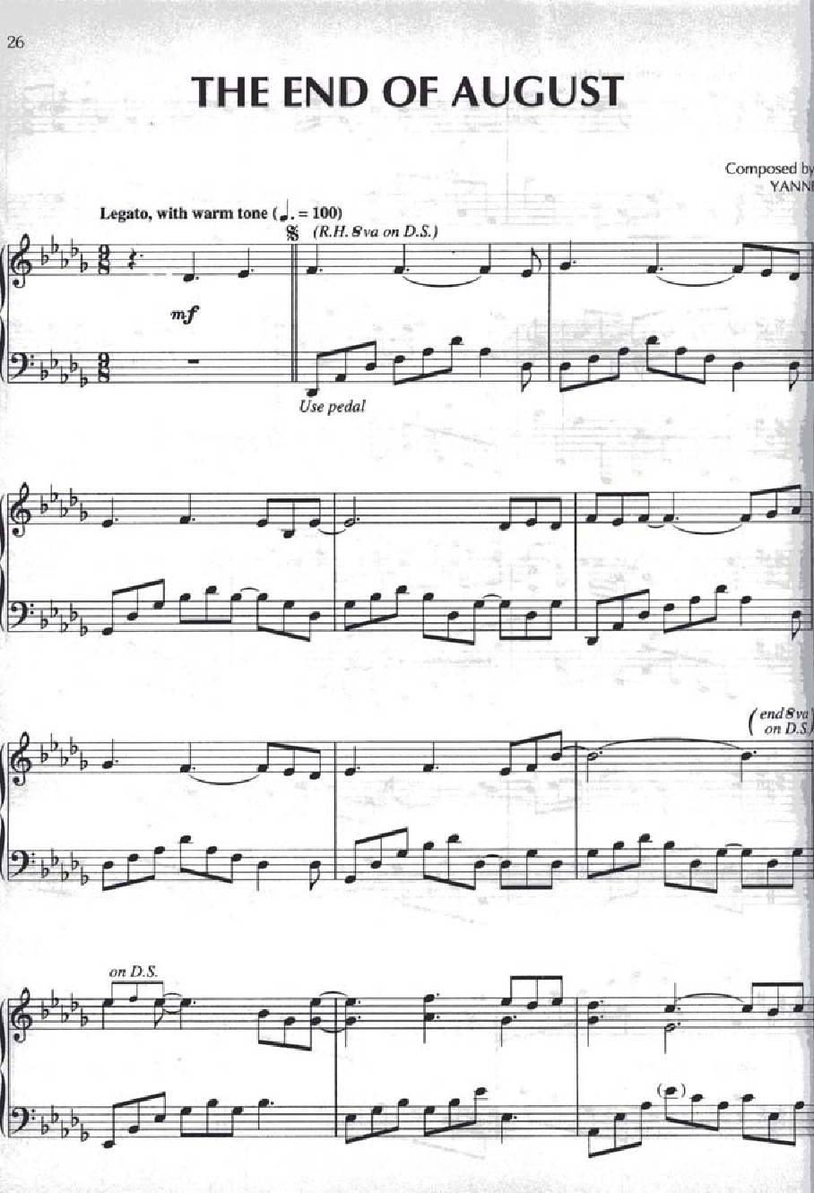 Yanni End of august1 - نت آهنگ End of august از Yanni