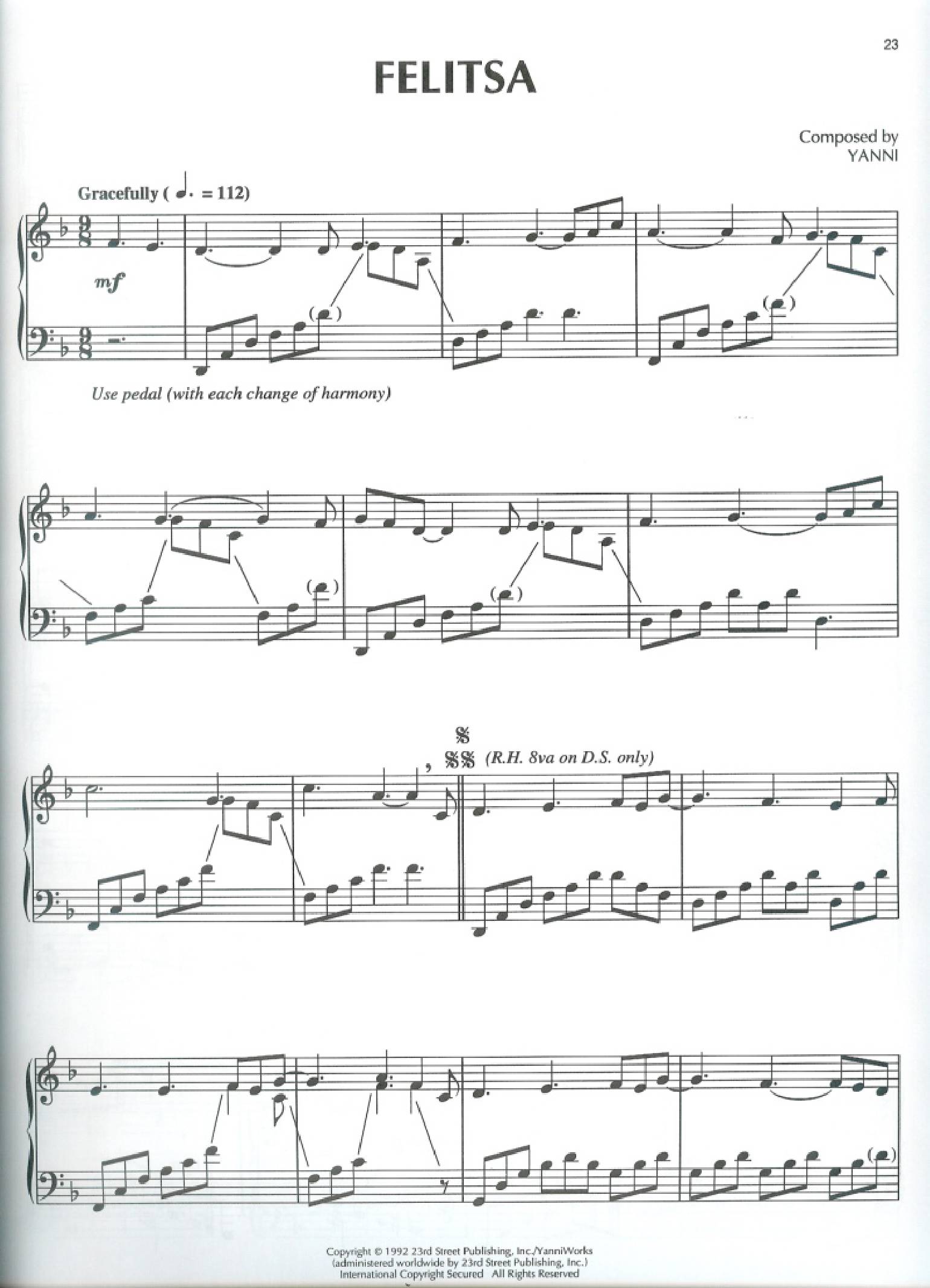 Yanni Felitsa1 - نت آهنگ Felitsa از Yanni